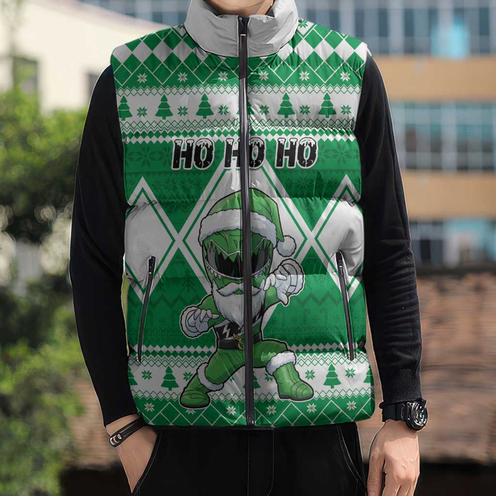 Personalized Power Green Ranger Santa Claus Sleeveless Puffer Jacket Funny Christmas - Wonder Print Shop