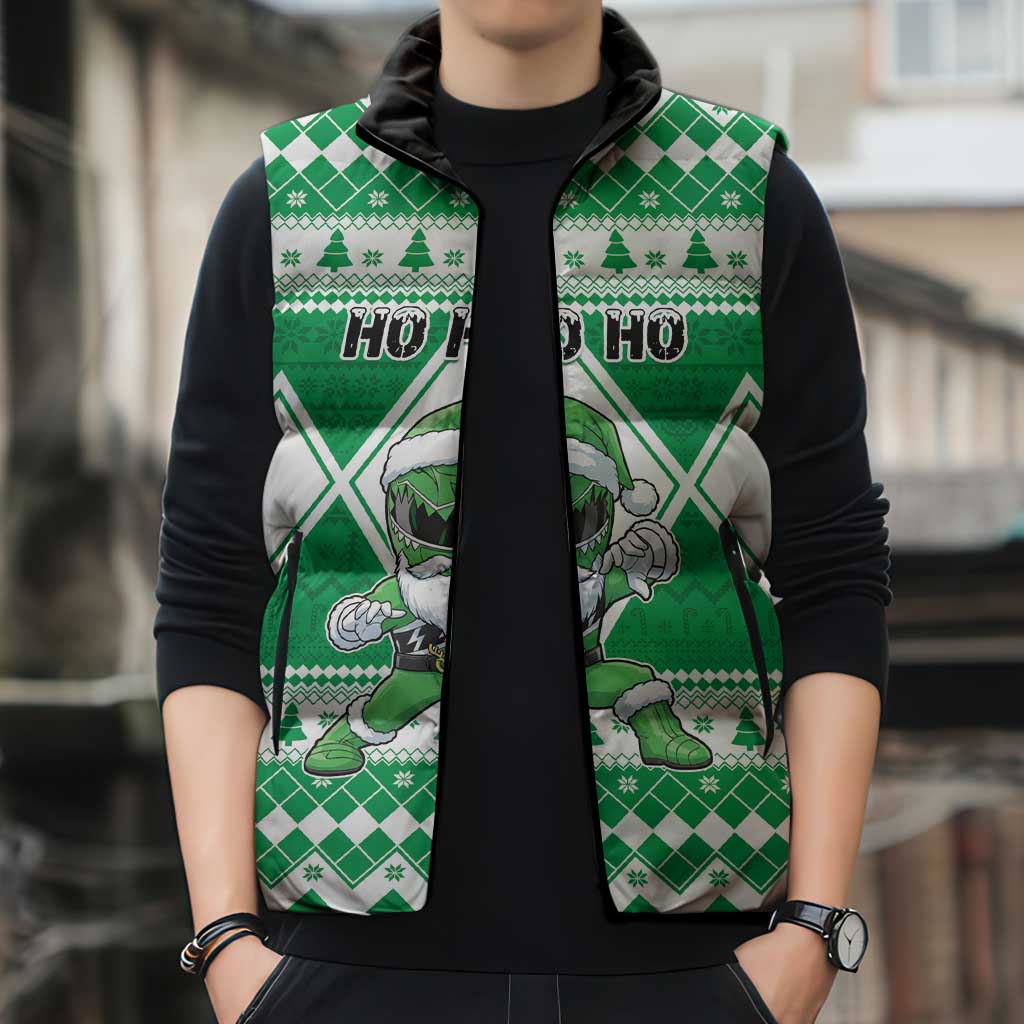 Personalized Power Green Ranger Santa Claus Sleeveless Puffer Jacket Funny Christmas - Wonder Print Shop