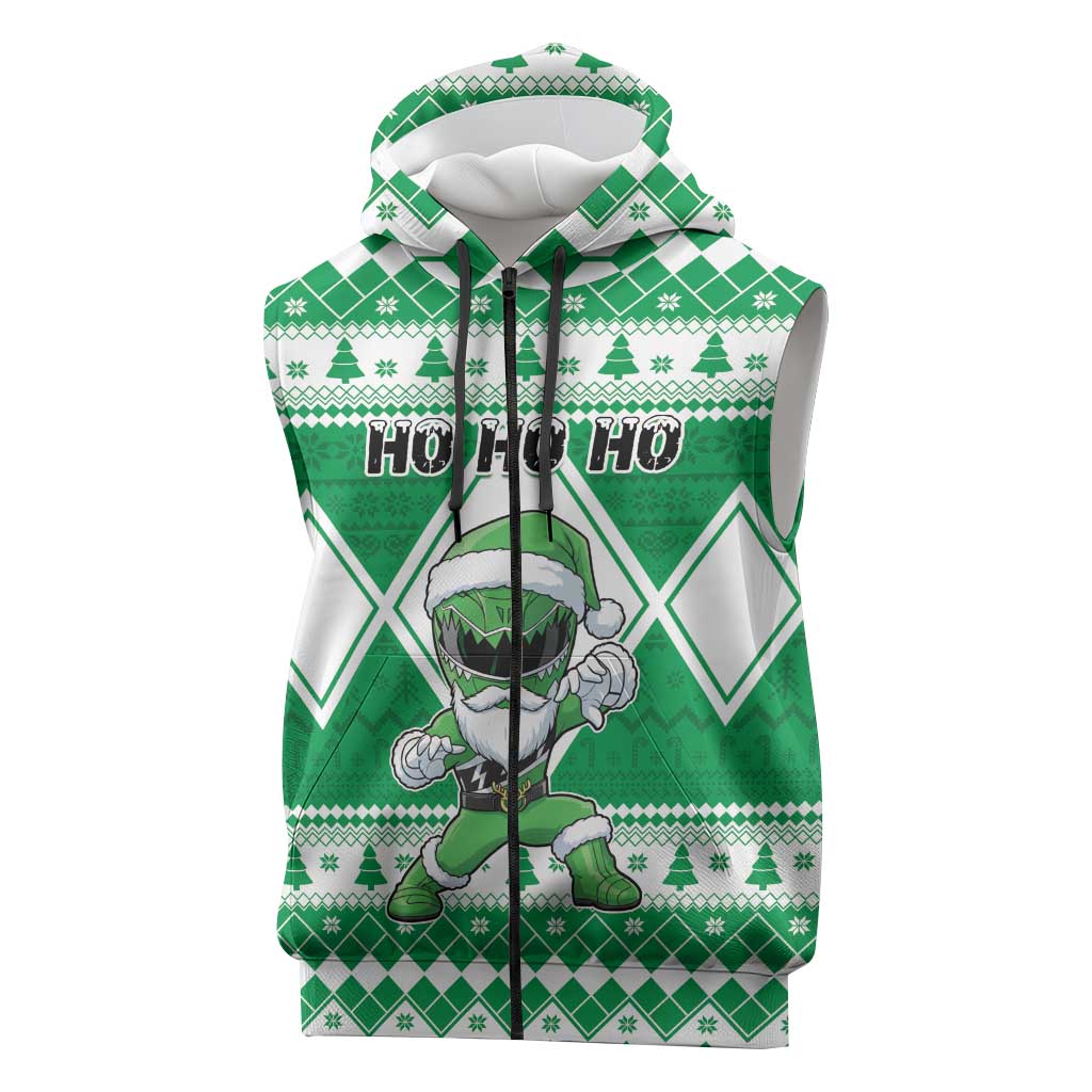 Personalized Power Green Ranger Santa Claus Sleeveless Zip Hoodie Funny Christmas - Wonder Print Shop