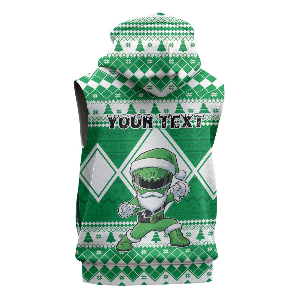 Personalized Power Green Ranger Santa Claus Sleeveless Zip Hoodie Funny Christmas - Wonder Print Shop