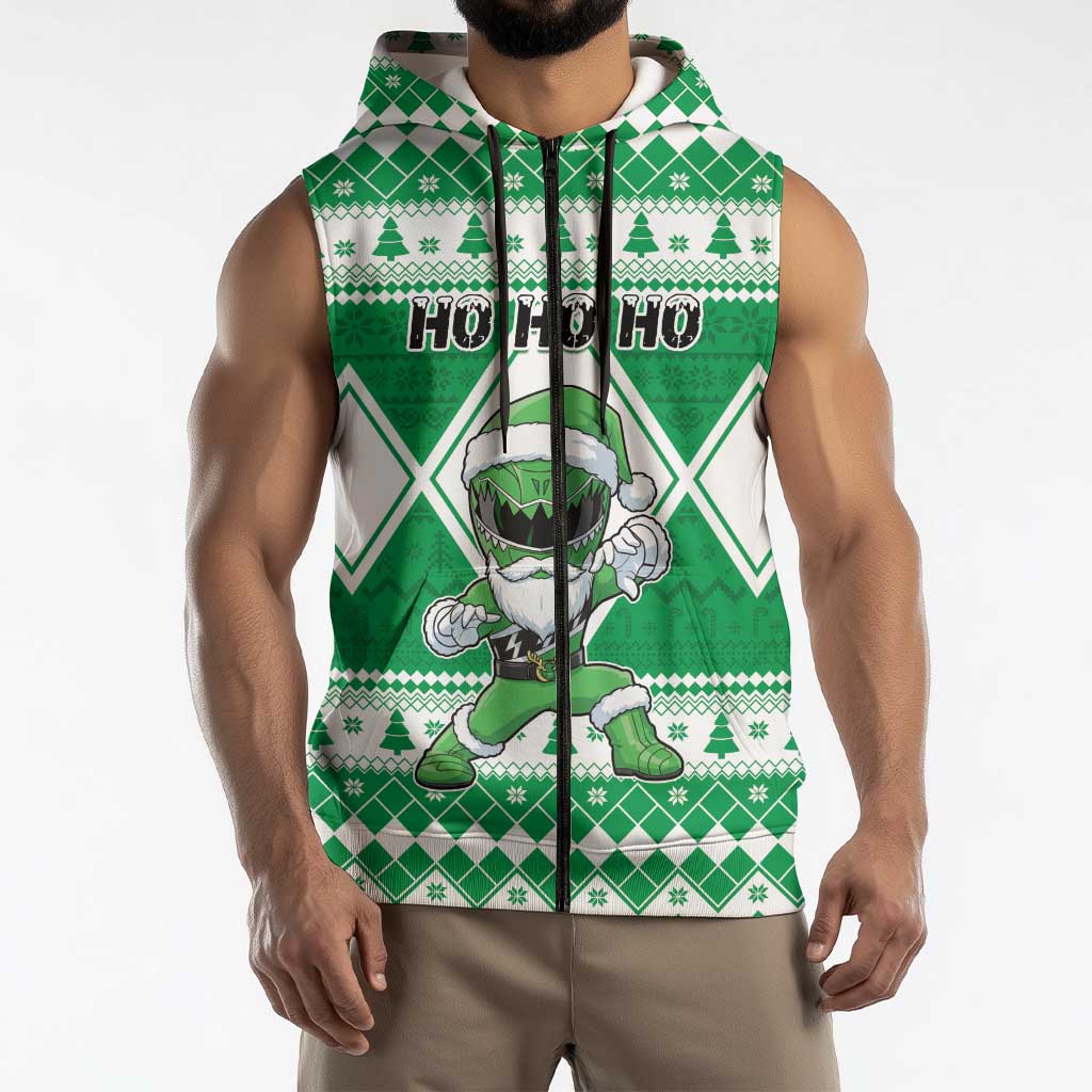 Personalized Power Green Ranger Santa Claus Sleeveless Zip Hoodie Funny Christmas - Wonder Print Shop