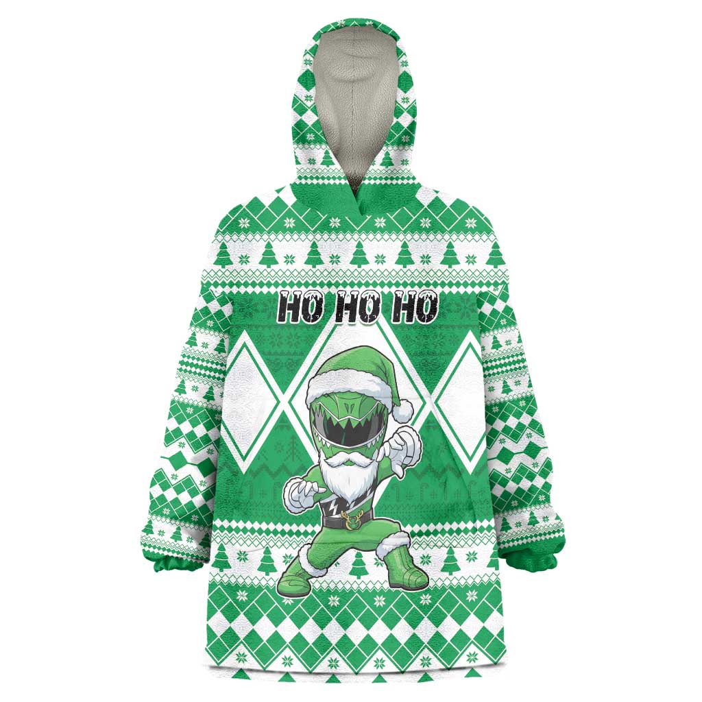 Personalized Power Green Ranger Santa Claus Wearable Blanket Hoodie Funny Christmas - Wonder Print Shop