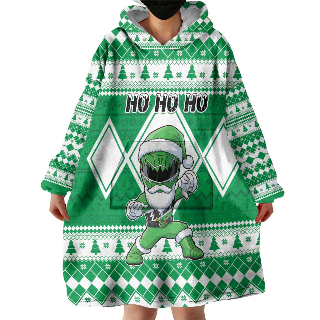 Personalized Power Green Ranger Santa Claus Wearable Blanket Hoodie Funny Christmas - Wonder Print Shop