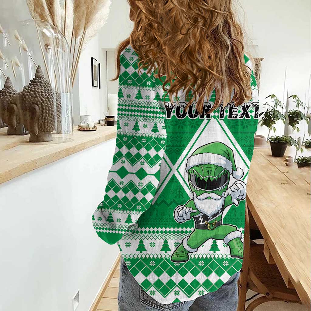 Personalized Power Green Ranger Santa Claus Women Casual Shirt Funny Christmas - Wonder Print Shop