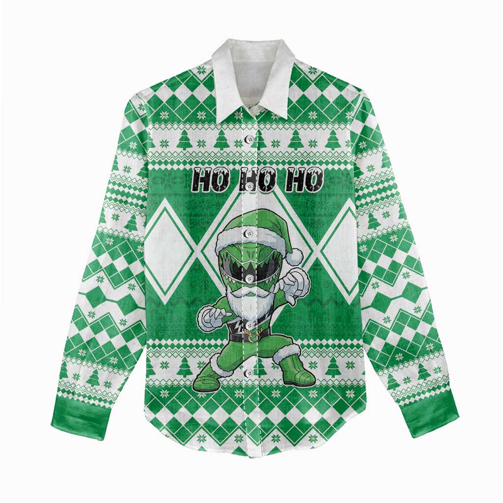 Personalized Power Green Ranger Santa Claus Women Casual Shirt Funny Christmas - Wonder Print Shop