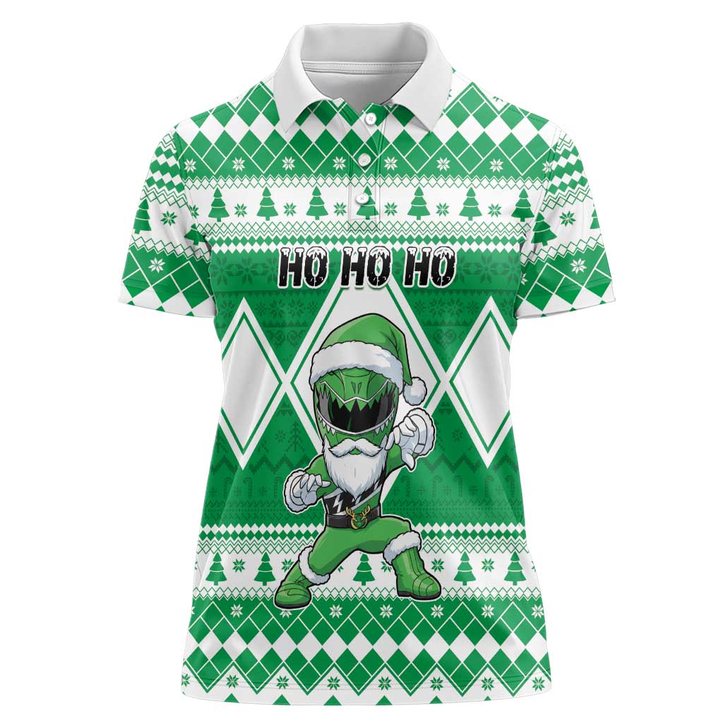 Personalized Power Green Ranger Santa Claus Women Polo Shirt Funny Christmas - Wonder Print Shop