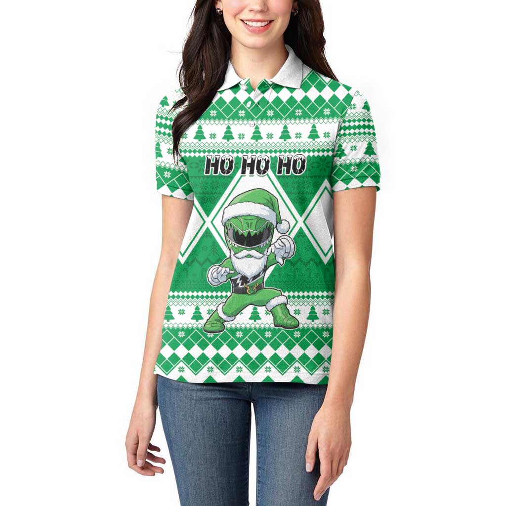 Personalized Power Green Ranger Santa Claus Women Polo Shirt Funny Christmas - Wonder Print Shop