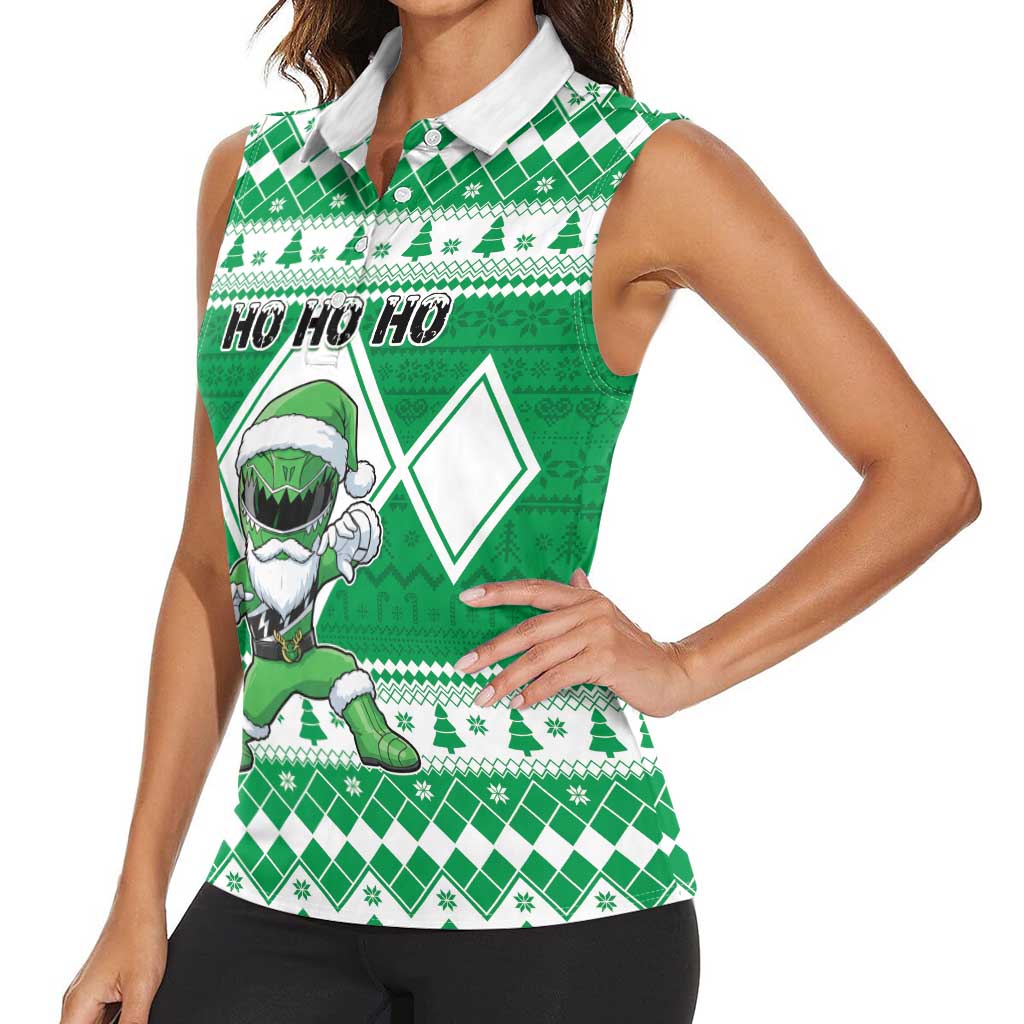 Personalized Power Green Ranger Santa Claus Women Sleeveless Polo Shirt Funny Christmas - Wonder Print Shop