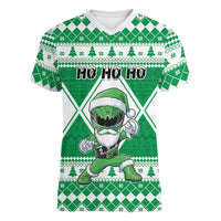 Personalized Power Green Ranger Santa Claus Women V-Neck T-Shirt Funny Christmas - Wonder Print Shop
