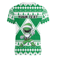 Personalized Power Green Ranger Santa Claus Women V-Neck T-Shirt Funny Christmas - Wonder Print Shop