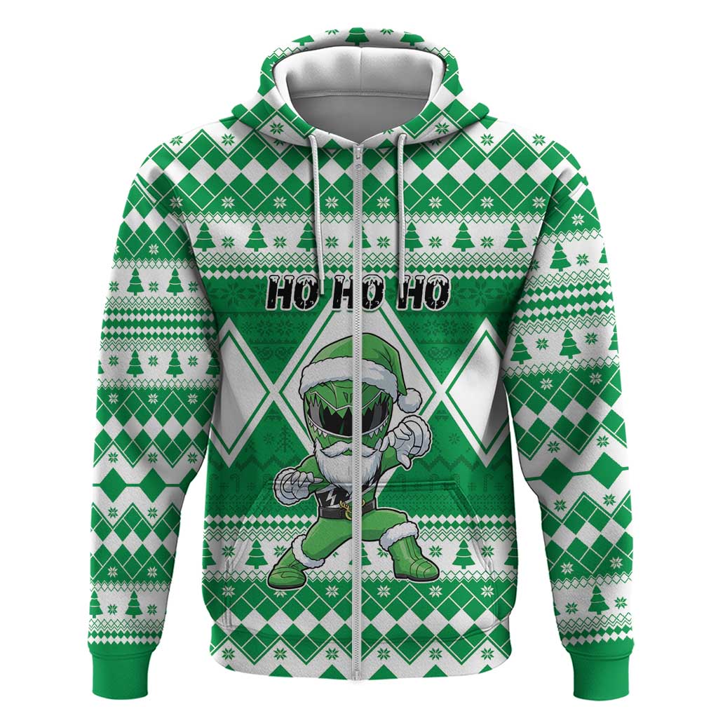 Personalized Power Green Ranger Santa Claus Zip Hoodie Funny Christmas - Wonder Print Shop