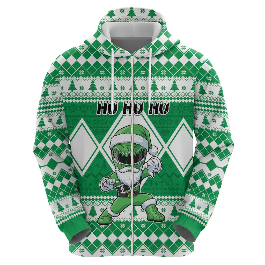Personalized Power Green Ranger Santa Claus Zip Hoodie Funny Christmas - Wonder Print Shop