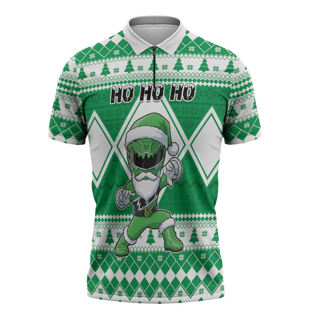 Personalized Power Green Ranger Santa Claus Zipper Polo Shirt Funny Christmas - Wonder Print Shop
