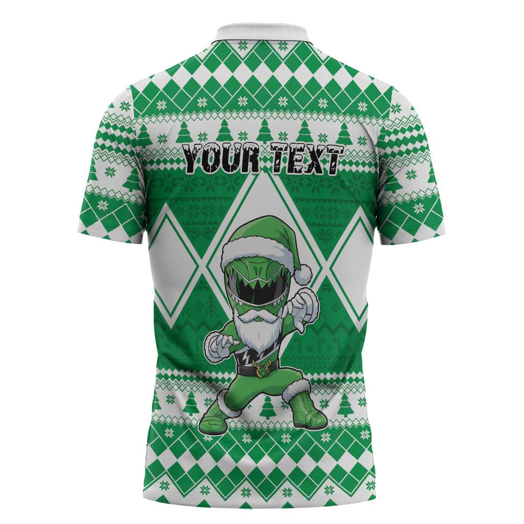 Personalized Power Green Ranger Santa Claus Zipper Polo Shirt Funny Christmas - Wonder Print Shop