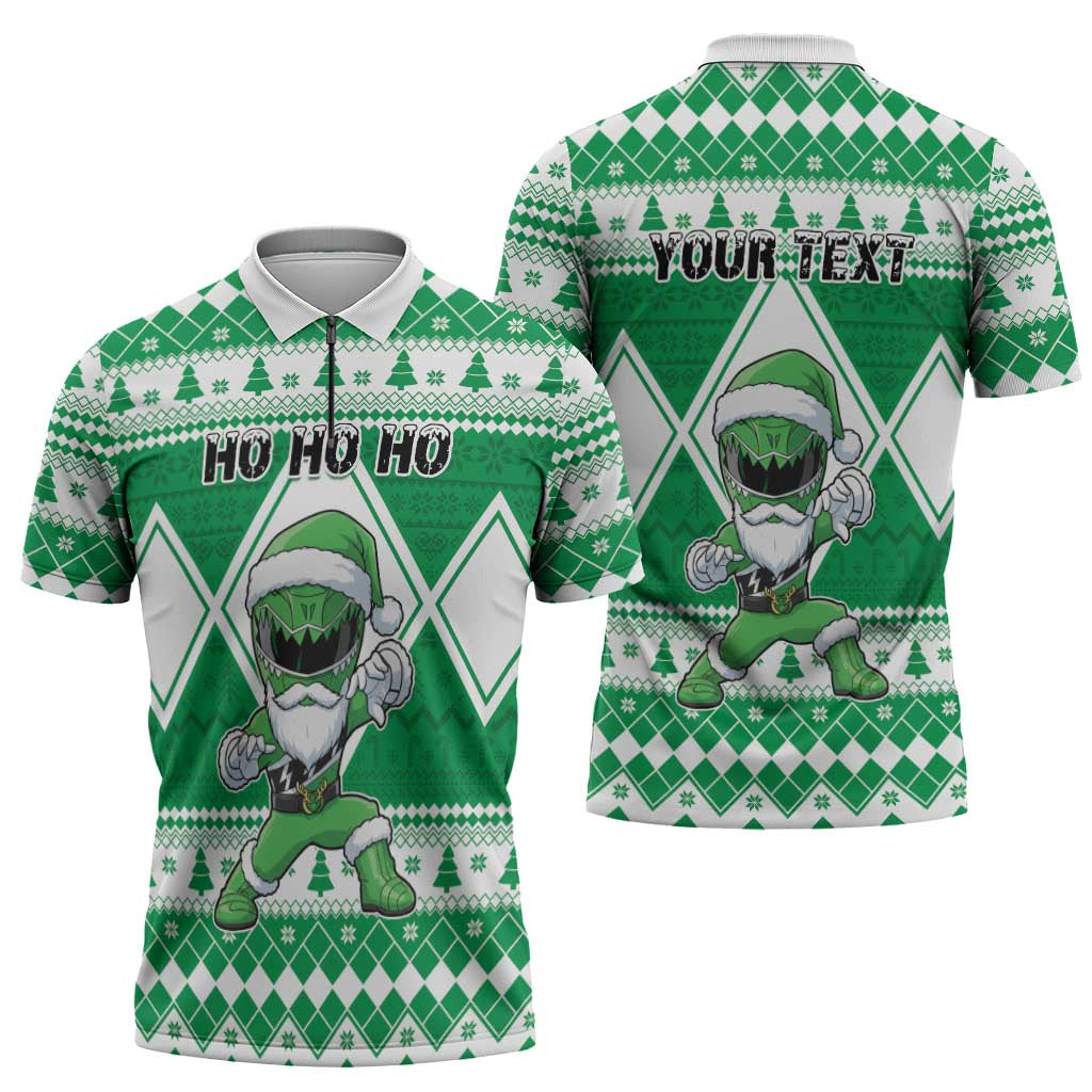 Personalized Power Green Ranger Santa Claus Zipper Polo Shirt Funny Christmas - Wonder Print Shop