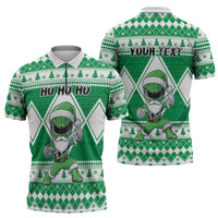 Personalized Power Green Ranger Santa Claus Zipper Polo Shirt Funny Christmas - Wonder Print Shop