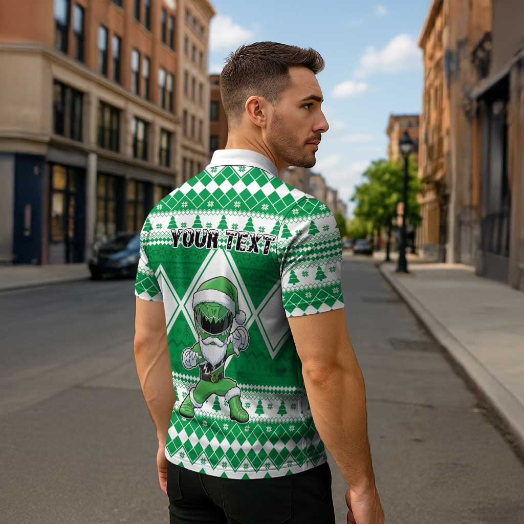 Personalized Power Green Ranger Santa Claus Zipper Polo Shirt Funny Christmas - Wonder Print Shop