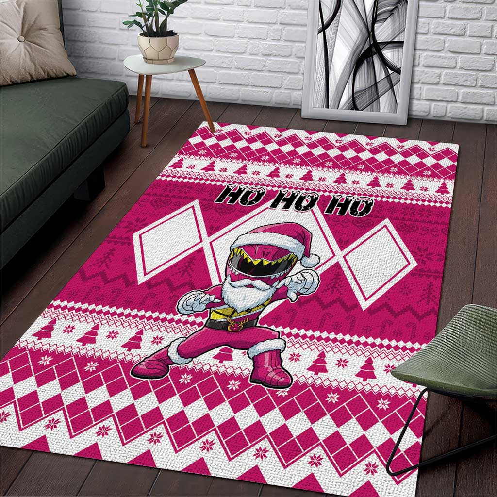 Power Pink Ranger Santa Claus Area Rug Funny Christmas - Wonder Print Shop