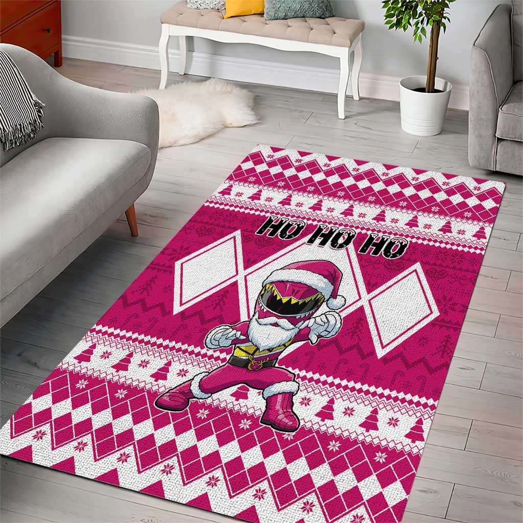 Power Pink Ranger Santa Claus Area Rug Funny Christmas - Wonder Print Shop