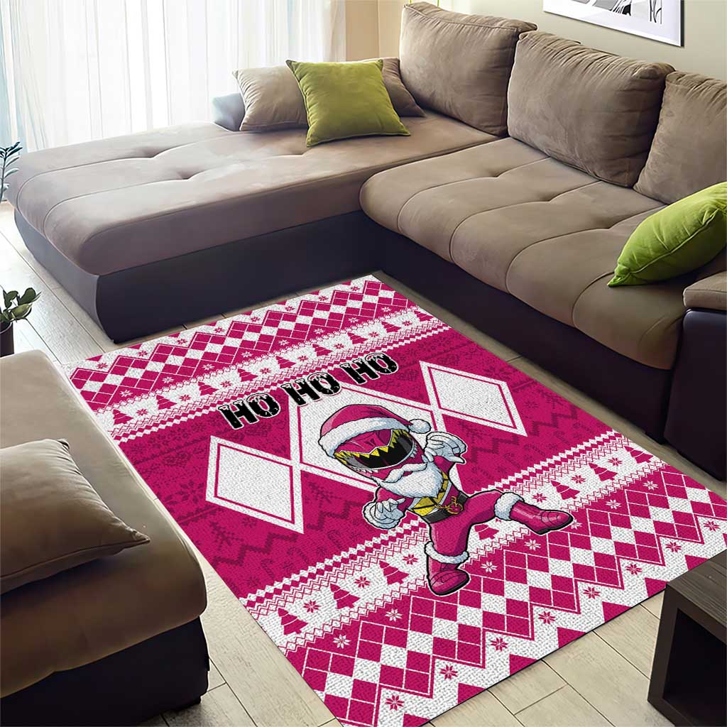 Power Pink Ranger Santa Claus Area Rug Funny Christmas - Wonder Print Shop