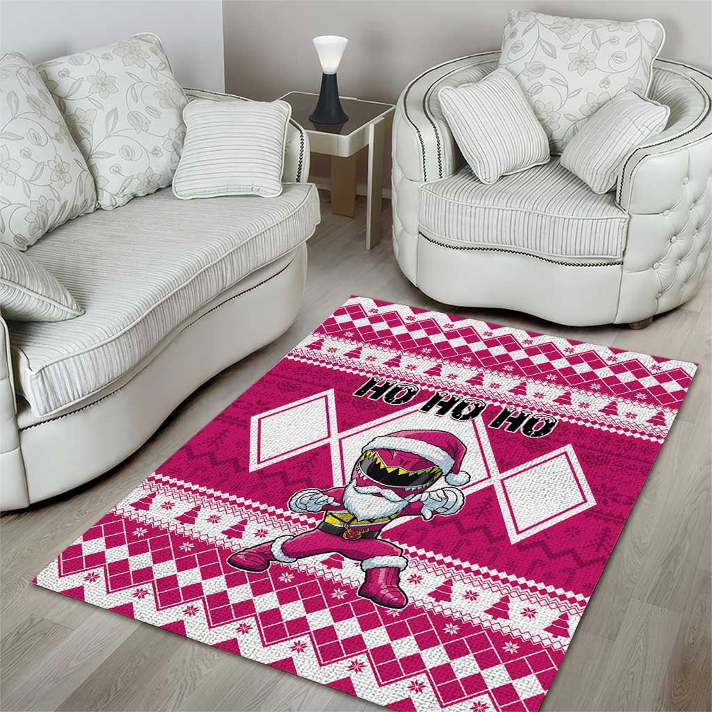 Power Pink Ranger Santa Claus Area Rug Funny Christmas - Wonder Print Shop