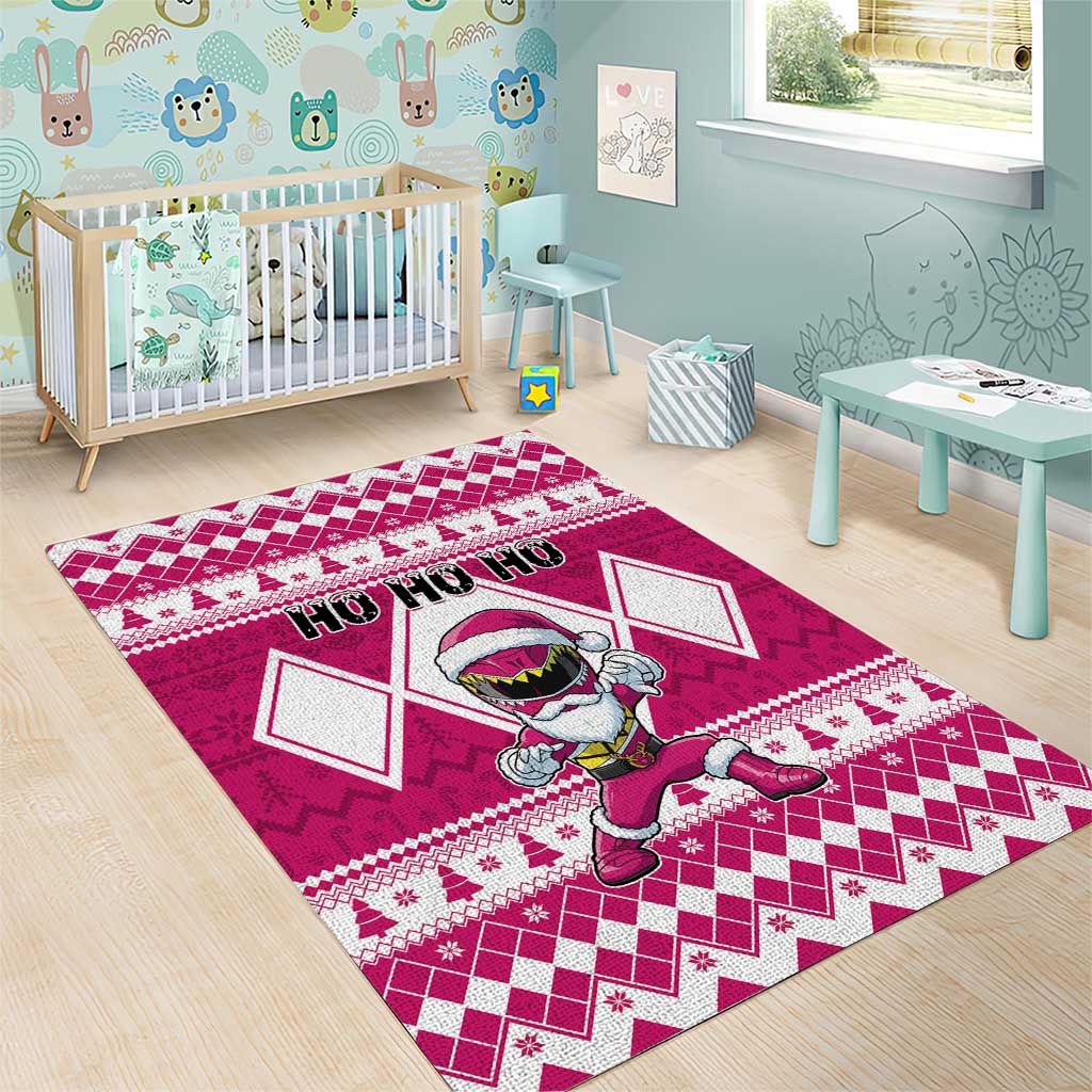 Power Pink Ranger Santa Claus Area Rug Funny Christmas - Wonder Print Shop