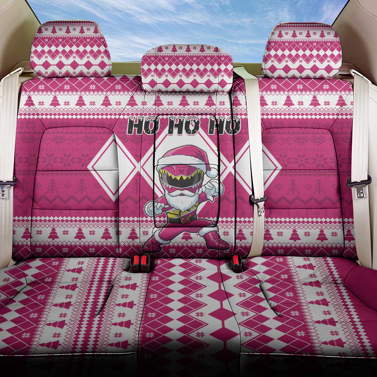 Power Pink Ranger Santa Claus Back Car Seat Cover Funny Christmas - Wonder Print Shop