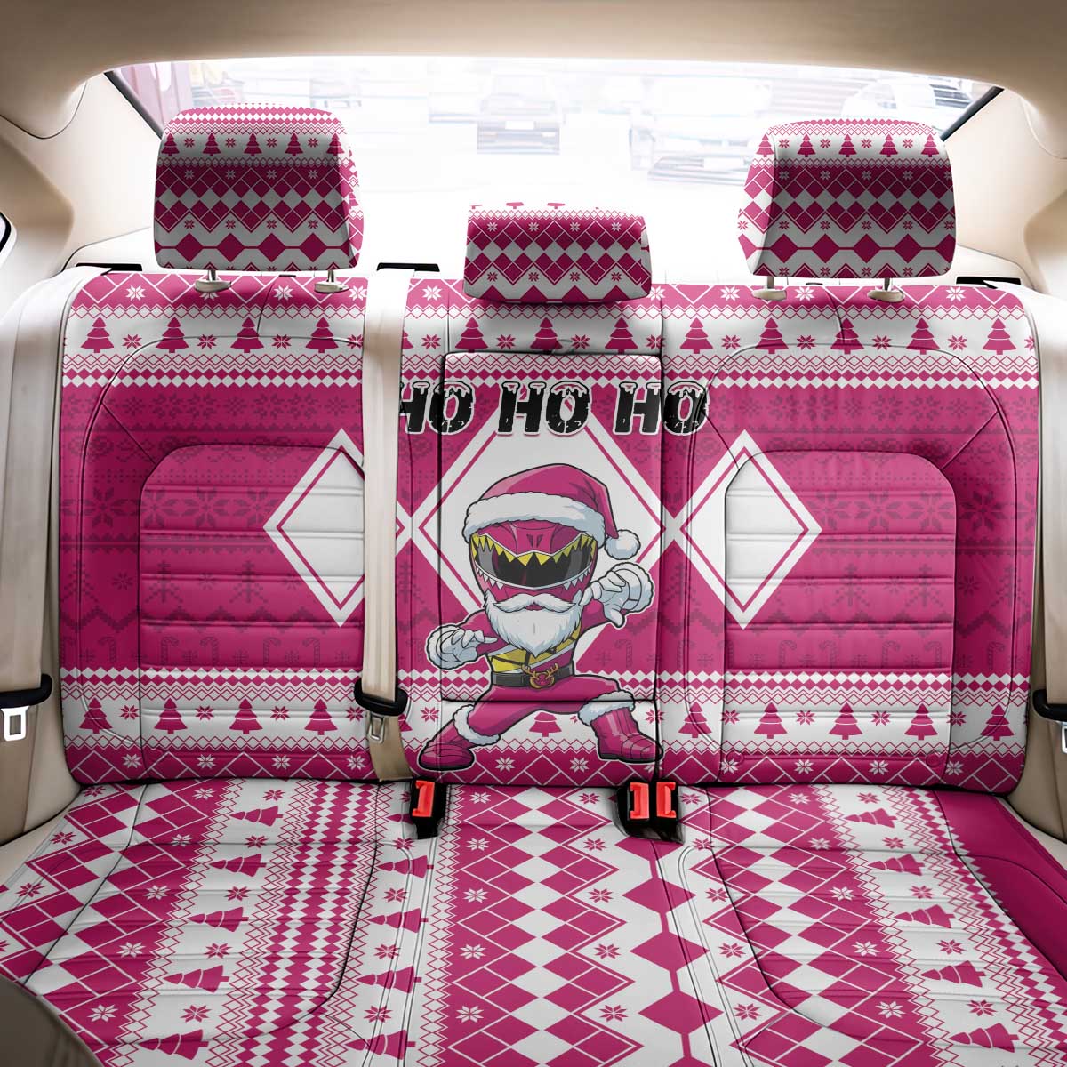 Power Pink Ranger Santa Claus Back Car Seat Cover Funny Christmas - Wonder Print Shop