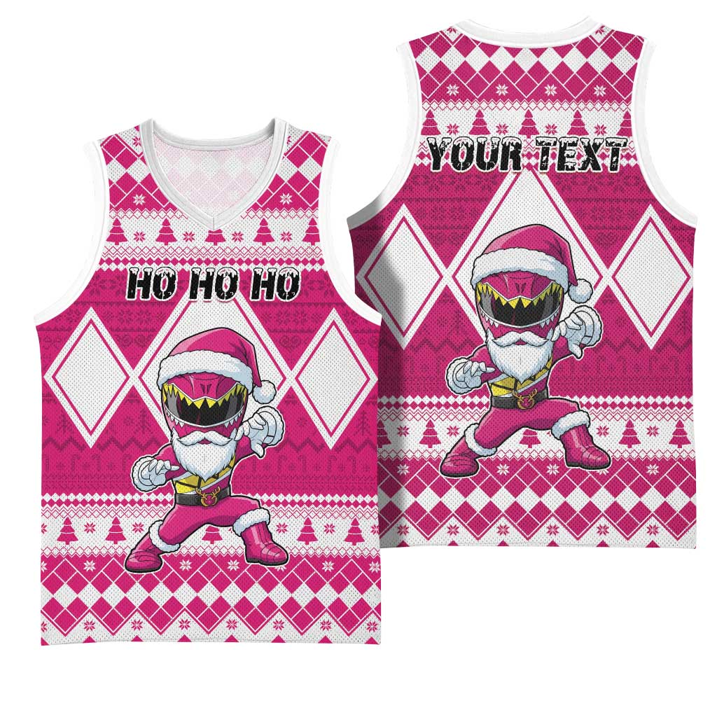 Personalized Power Pink Ranger Santa Claus Basketball Jersey Funny Christmas - Wonder Print Shop