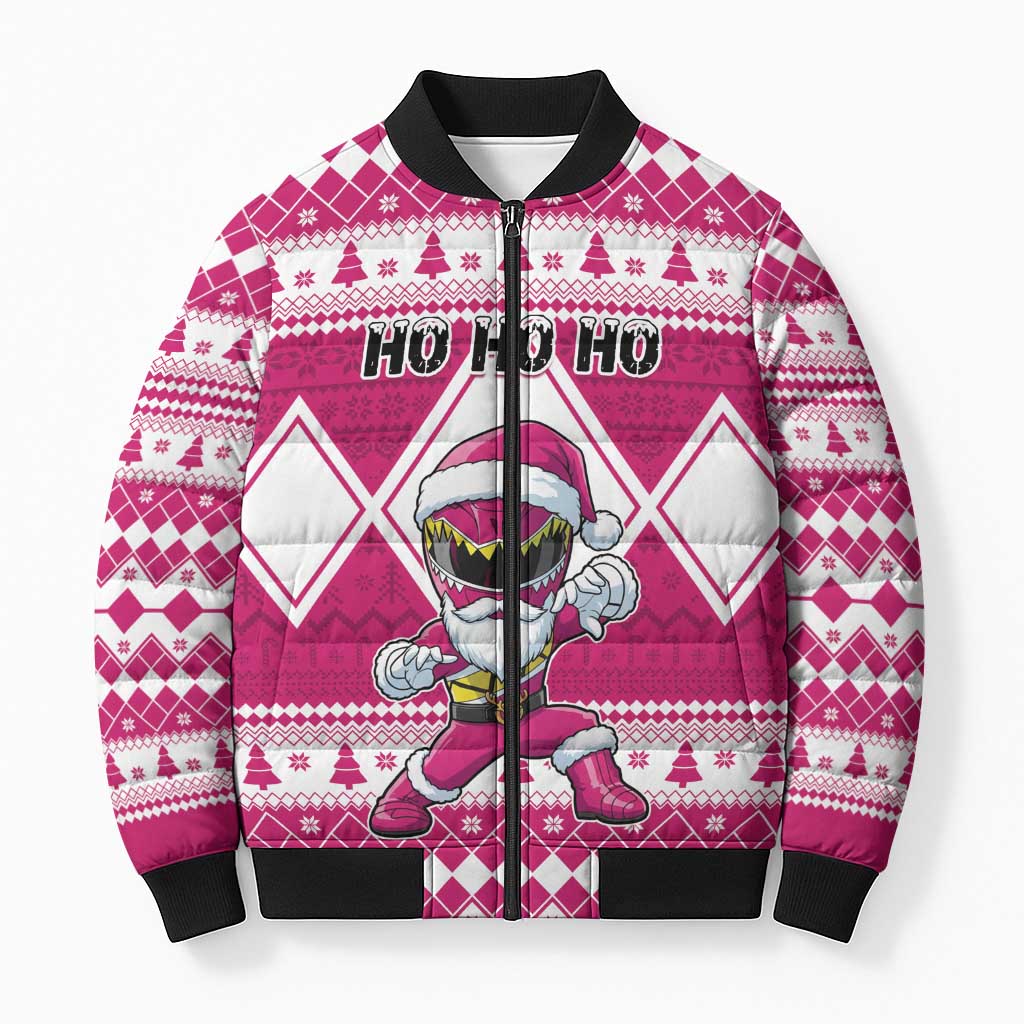 Personalized Power Pink Ranger Santa Claus Bomber Puffer Jacket Funny Christmas - Wonder Print Shop