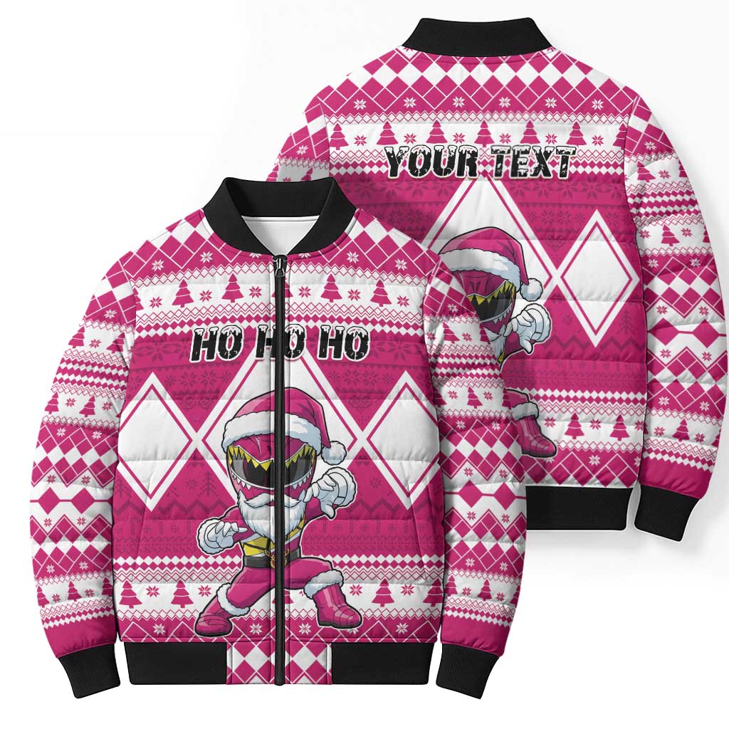 Personalized Power Pink Ranger Santa Claus Bomber Puffer Jacket Funny Christmas - Wonder Print Shop