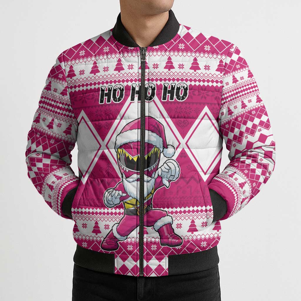 Personalized Power Pink Ranger Santa Claus Bomber Puffer Jacket Funny Christmas - Wonder Print Shop