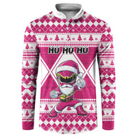 Personalized Power Pink Ranger Santa Claus Button Sweatshirt Funny Christmas - Wonder Print Shop