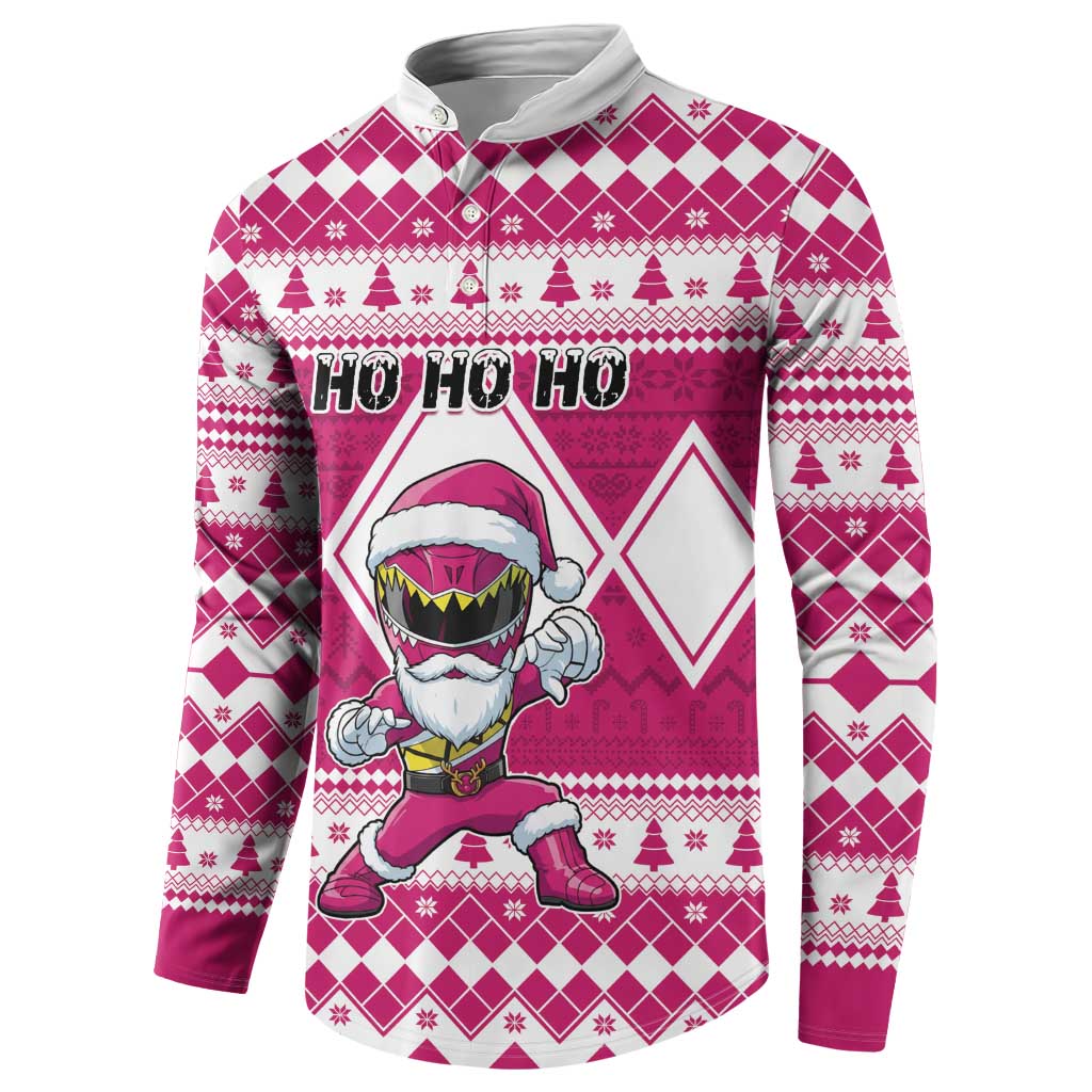 Personalized Power Pink Ranger Santa Claus Button Sweatshirt Funny Christmas - Wonder Print Shop