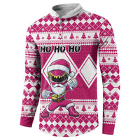 Personalized Power Pink Ranger Santa Claus Button Sweatshirt Funny Christmas - Wonder Print Shop