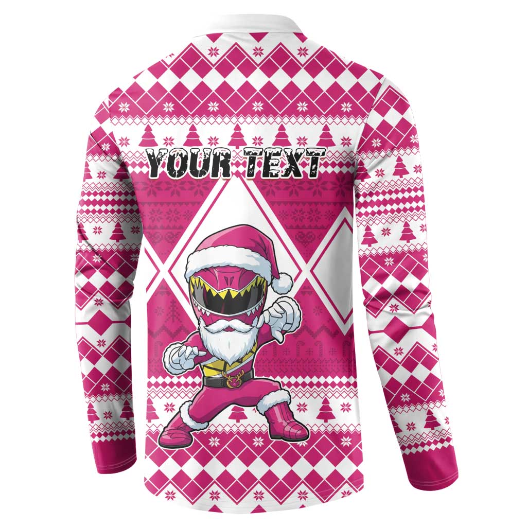 Personalized Power Pink Ranger Santa Claus Button Sweatshirt Funny Christmas - Wonder Print Shop