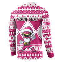 Personalized Power Pink Ranger Santa Claus Button Sweatshirt Funny Christmas - Wonder Print Shop