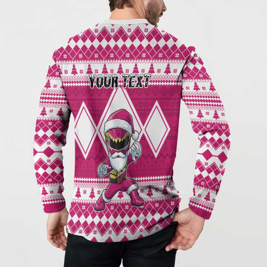 Personalized Power Pink Ranger Santa Claus Button Sweatshirt Funny Christmas - Wonder Print Shop