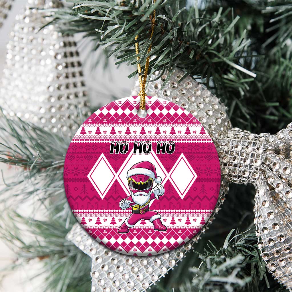 Power Pink Ranger Santa Claus Ceramic Ornament Funny Christmas - Wonder Print Shop