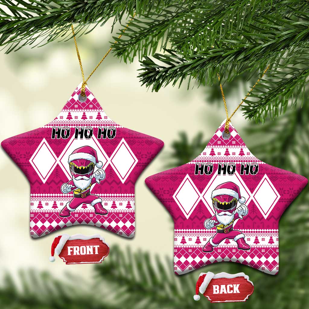 Power Pink Ranger Santa Claus Ceramic Ornament Funny Christmas - Wonder Print Shop
