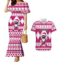 Personalized Power Pink Ranger Santa Claus Couples Matching Mermaid Dress and Hawaiian Shirt Funny Christmas - Wonder Print Shop