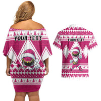 Personalized Power Pink Ranger Santa Claus Couples Matching Off Shoulder Short Dress and Hawaiian Shirt Funny Christmas - Wonder Print Shop