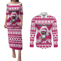 Personalized Power Pink Ranger Santa Claus Couples Matching Puletasi and Long Sleeve Button Shirt Funny Christmas - Wonder Print Shop