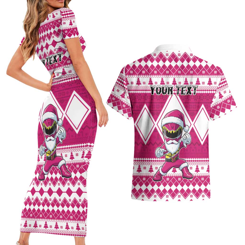 Personalized Power Pink Ranger Santa Claus Couples Matching Short Sleeve Bodycon Dress and Hawaiian Shirt Funny Christmas - Wonder Print Shop