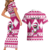 Personalized Power Pink Ranger Santa Claus Couples Matching Short Sleeve Bodycon Dress and Hawaiian Shirt Funny Christmas - Wonder Print Shop
