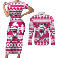 Personalized Power Pink Ranger Santa Claus Couples Matching Short Sleeve Bodycon Dress and Long Sleeve Button Shirt Funny Christmas - Wonder Print Shop