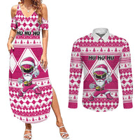 Personalized Power Pink Ranger Santa Claus Couples Matching Summer Maxi Dress and Long Sleeve Button Shirt Funny Christmas - Wonder Print Shop