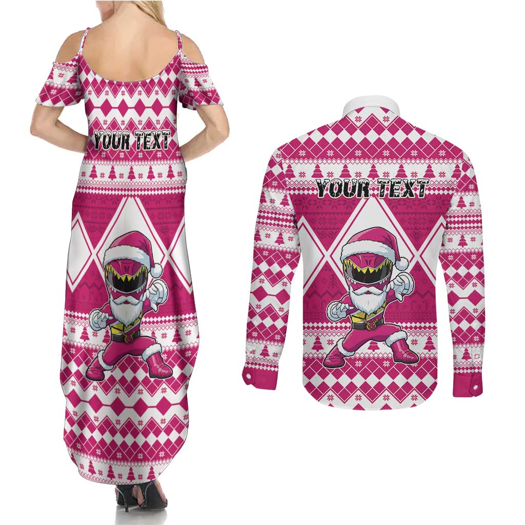 Personalized Power Pink Ranger Santa Claus Couples Matching Summer Maxi Dress and Long Sleeve Button Shirt Funny Christmas - Wonder Print Shop