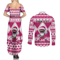Personalized Power Pink Ranger Santa Claus Couples Matching Summer Maxi Dress and Long Sleeve Button Shirt Funny Christmas - Wonder Print Shop