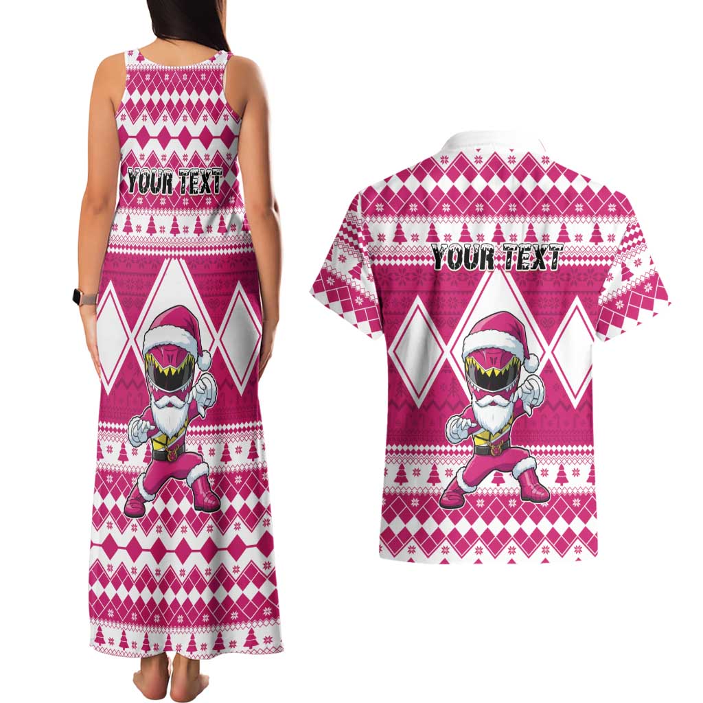 Personalized Power Pink Ranger Santa Claus Couples Matching Tank Maxi Dress and Hawaiian Shirt Funny Christmas - Wonder Print Shop